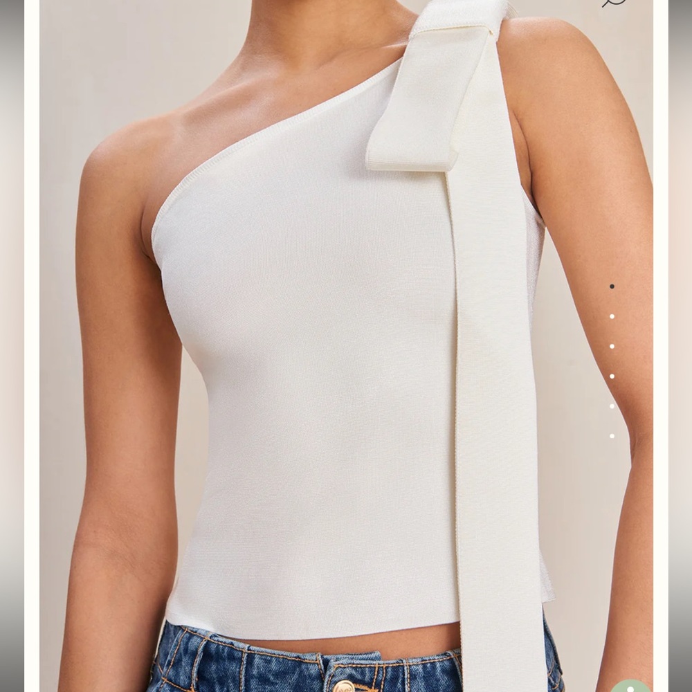 Cult Gaia White Asymmetrical Tie Front Blouse
